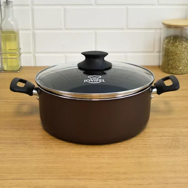 Producto - CACEROLA CON TAPA DE VIDRIO ANTIADHERENTE LINEA BRONZE 24CM JOVIFEL - 0
