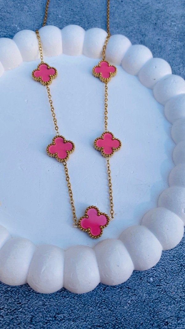 Producto - CADENITA ACERO DORADO TREBOL ROSA