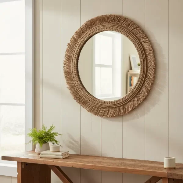 Producto - Espejo De Yute Extra XL Medida Total 70 Cm totales (espejo solo 50 cm)