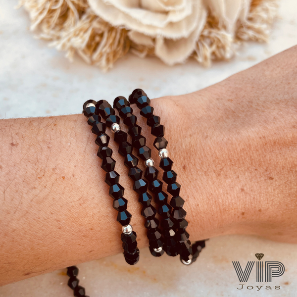 Producto - Pulsera Chilenita 4 Vueltas Bicono Black Bolitas Plata 925