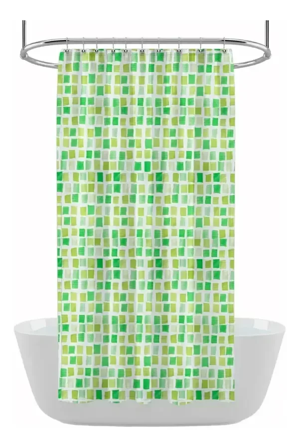 Producto - Cortina De Baño Estampada + Protector Y Ganchos - 1