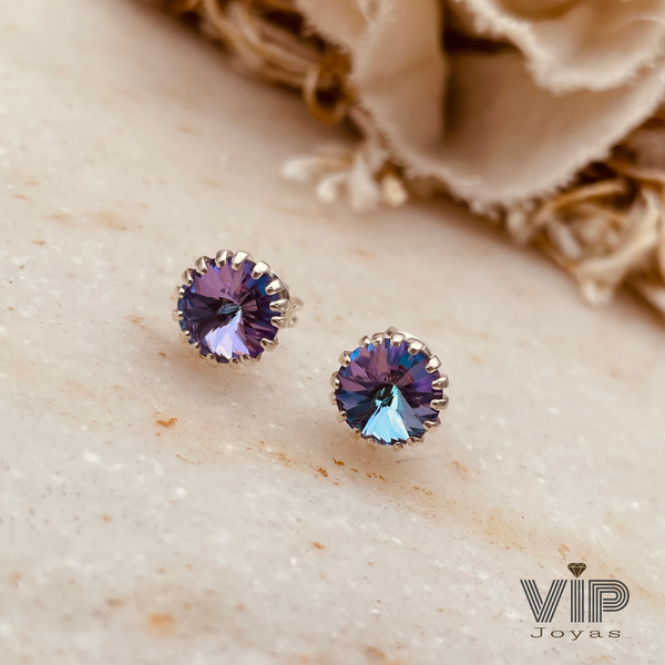 Producto - Aros Cristal Lila Engarzados 9mm Plata 925