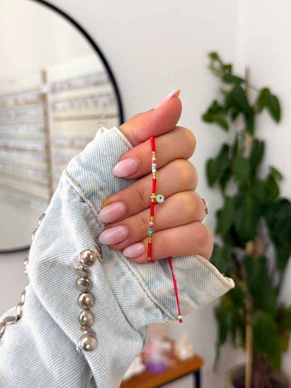 Producto - Pulsera mostacillas rojas ojito