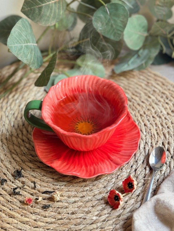 Producto - Taza con platoTulipán rojo - 0
