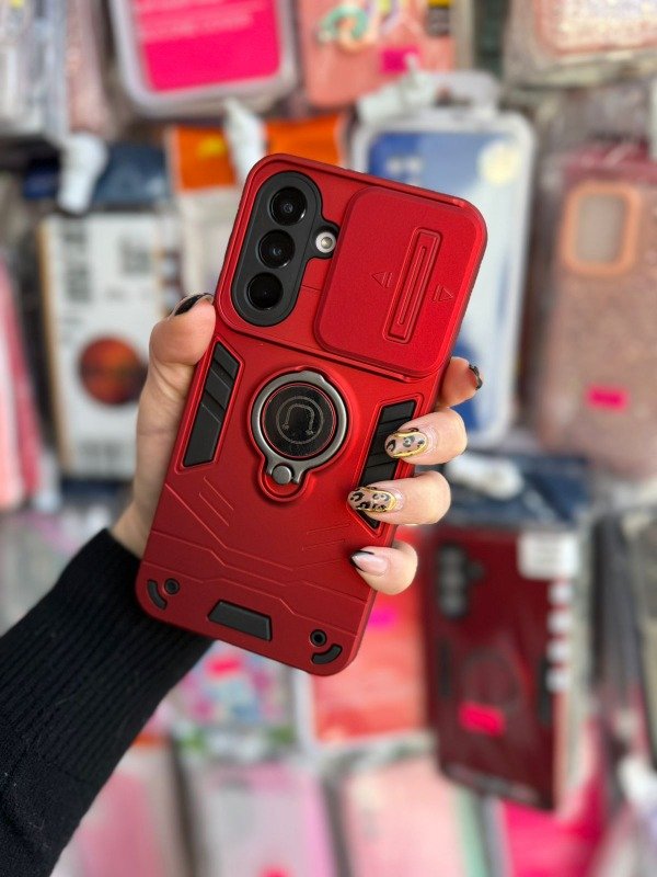 Producto - Case super reforzada con anillo y cubrecamara rojo