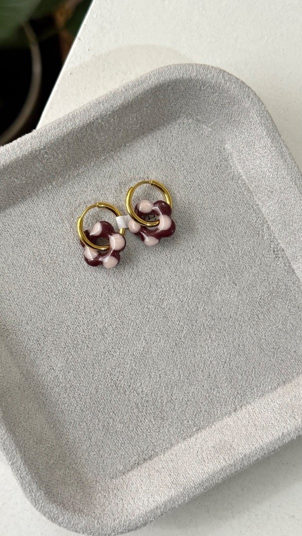 Producto - Aros mini flor lunares bordo/rosa bb - 1