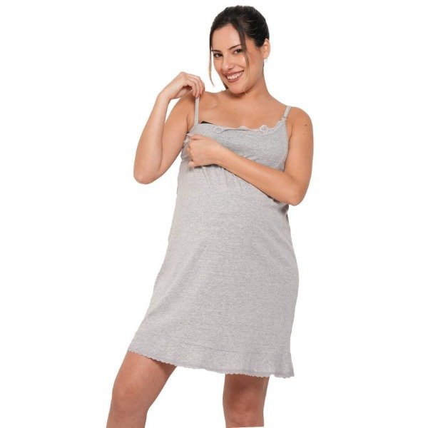Producto - Camisón lactancia con lazo. PURO ALGODÓN. Gris/Negro/Blanco