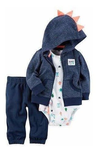 Producto - Trio Bebe con Campera Azul Dino Cresta Naranja