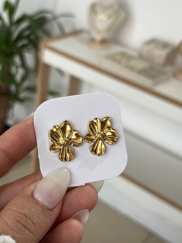 Producto - Aros flor acero dorado