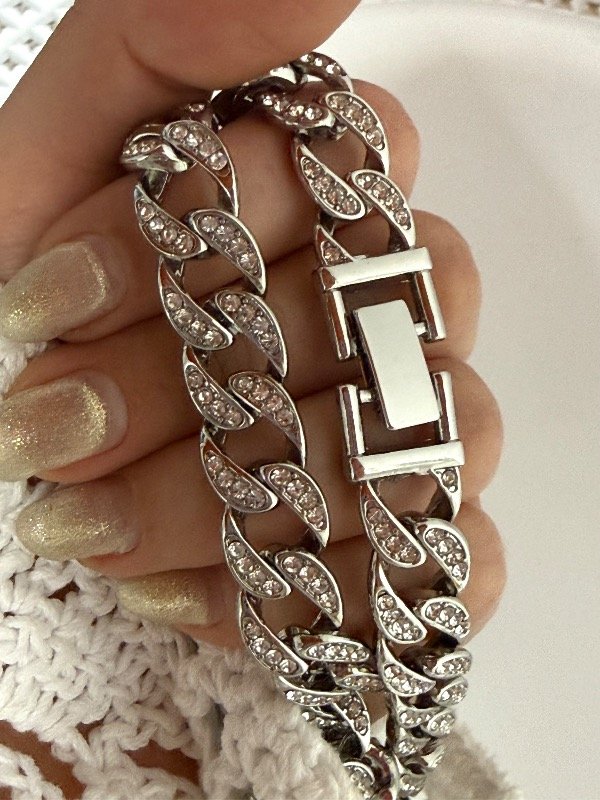 Producto - CF034 Cadena plateada con strass 50 cm