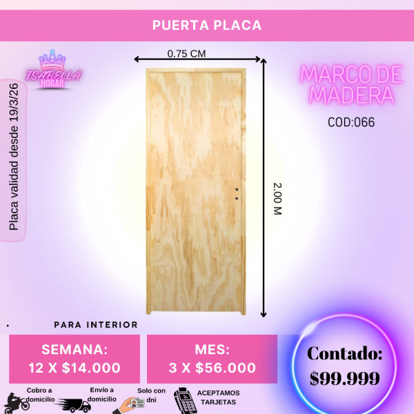 Producto - PUERTA PLACA CON MARCO DE MADERA