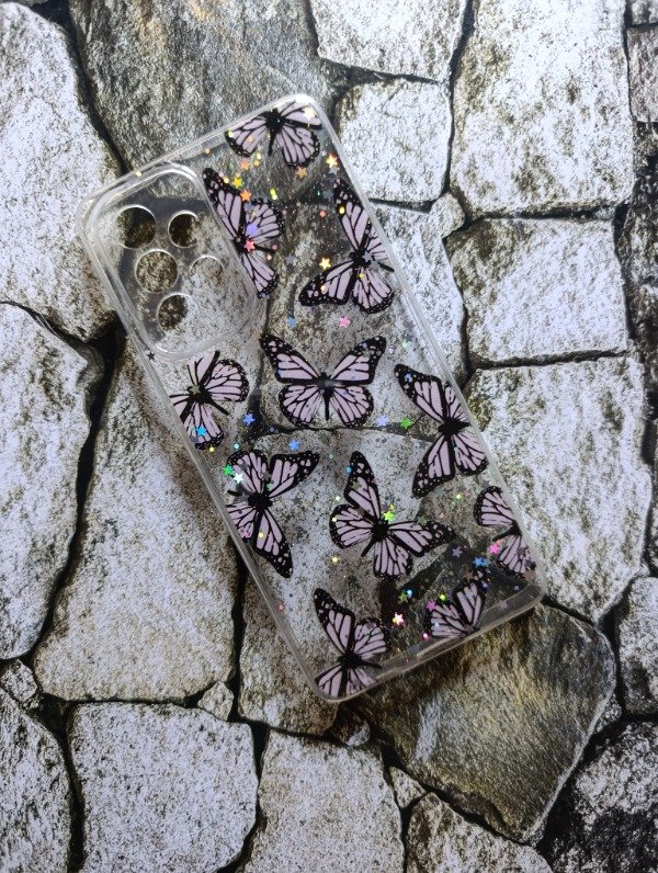 Producto - Funda rígida mariposas glitter Samsung A53 rosa