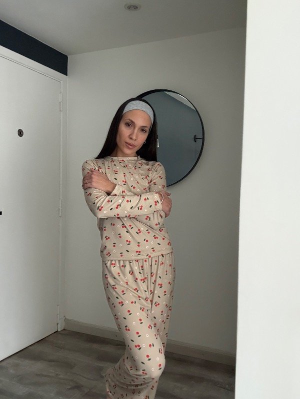 Producto - Pijama Algodon Soft Beige con Cerezas - 1