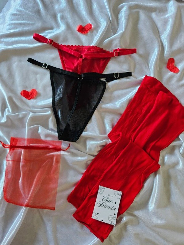 Producto - SET EROTICO 2 TANGAS DE HILO DE TULL + BUCANERAS + BOLSITA