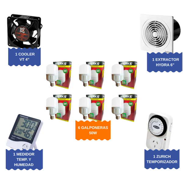 Producto - KIT INDOOR PARA 80X80 CON GALPONERA 50W X6 (SIN CARPA)