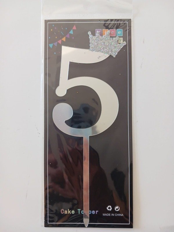 Producto - Cake Topper Número c/Corona 19cm Plata N5