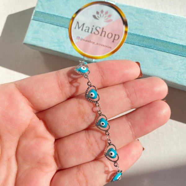 Producto - Pulsera Q. Ojo Turco Celeste - Forma De Corazón