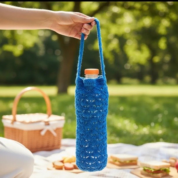 Producto - Porta botellas crochet grande azul