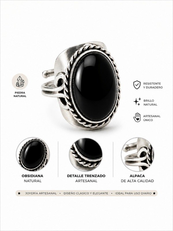 Producto - Anillo Ajustable de Obsidiana Negra - 2