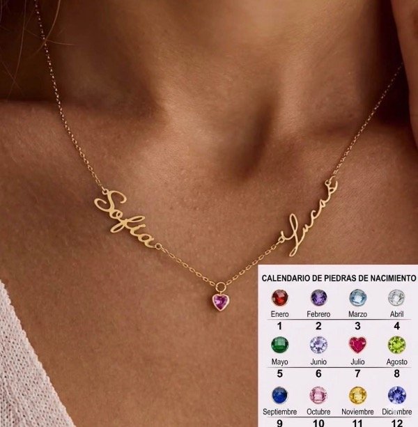Producto - Collar doble nombre y piedra nacimiento