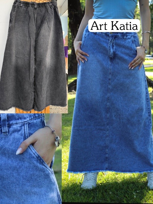 Katia pollera de jeans con elástico en cintura MOM