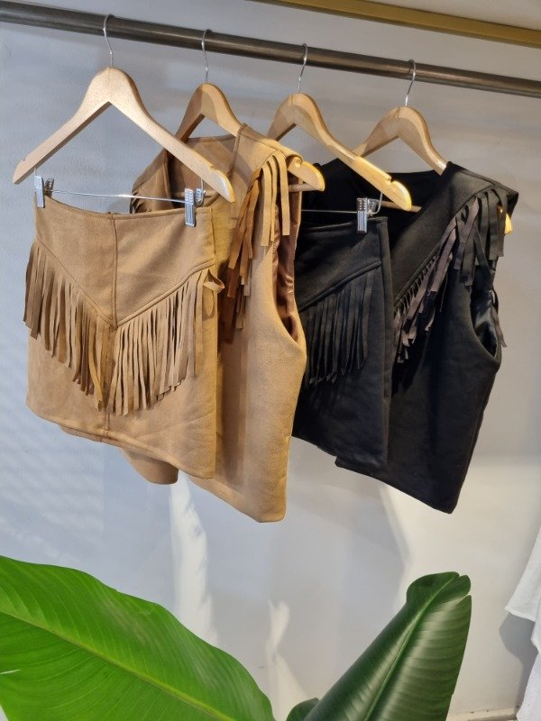 Producto - Pollera flecos gamuza