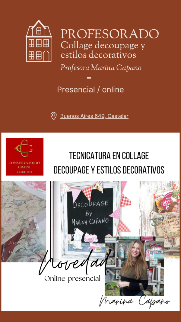 Producto - Tecnicatura y Profesorado en Collage Decoupage u estilos decorativos