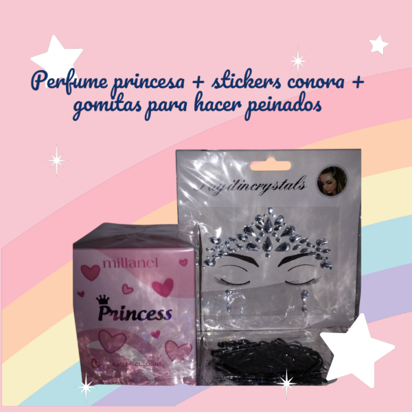 Producto - Kit princess rosa 50ml + autoadhesivo corona+mini gomitas para peinar
