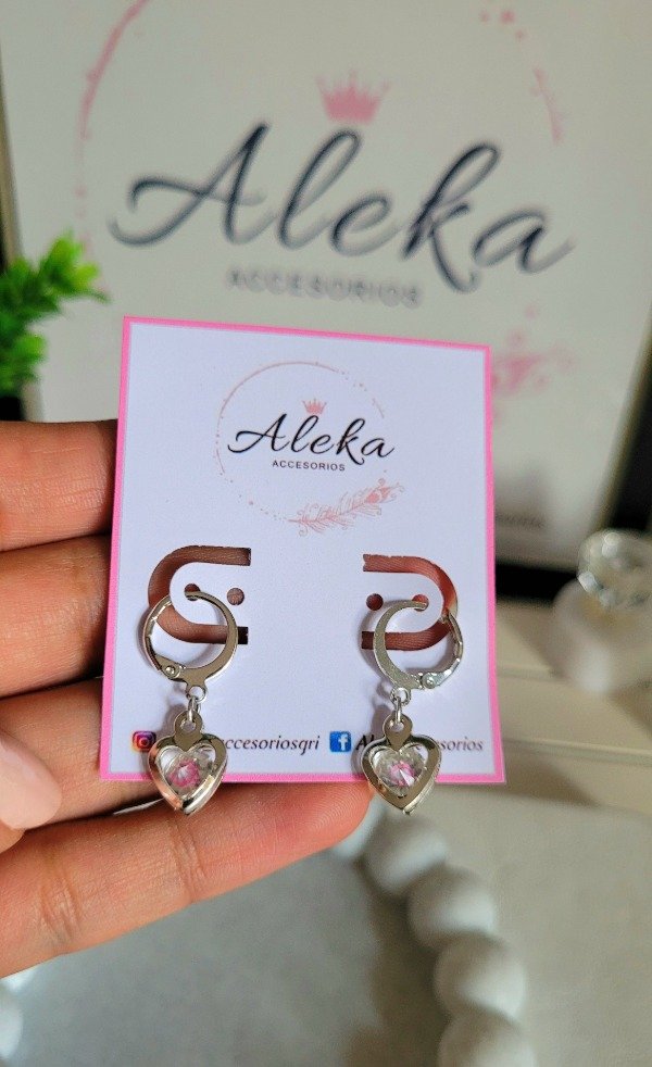 Producto - Argollas corazón cristal de acero blanco - 0