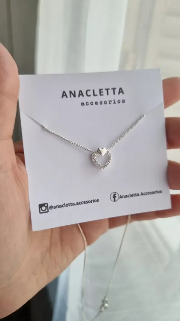 Producto - Gargantilla corazon con mini cora pasante plata 925