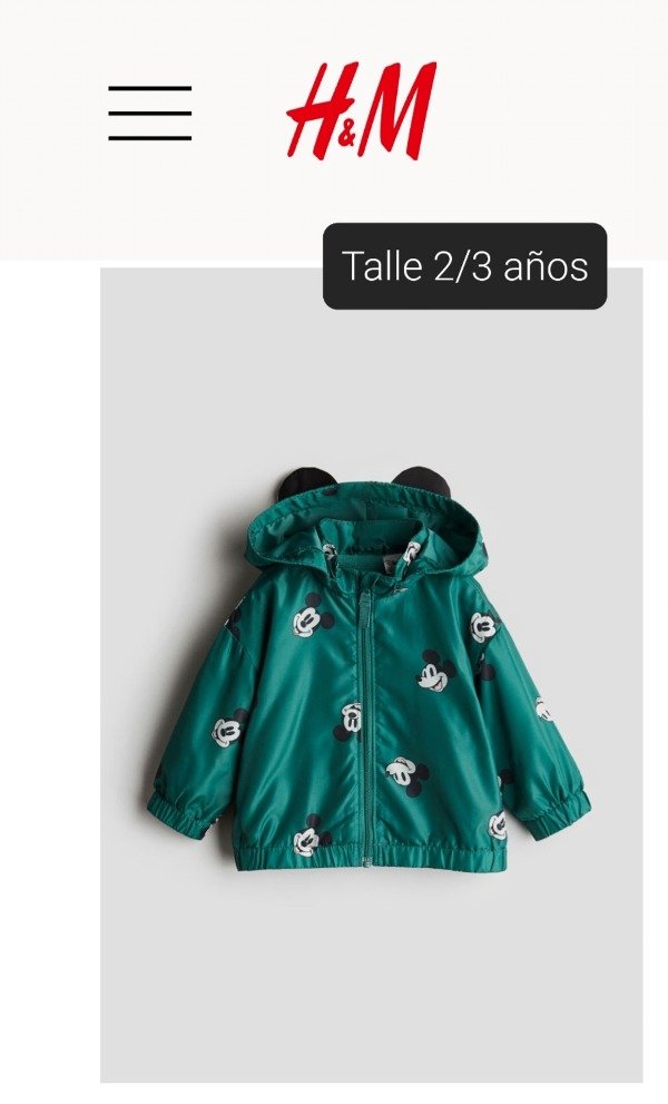 Campera HyM talle 2/3 años mickey verde