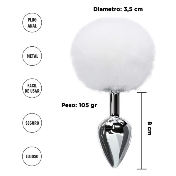 Producto - Plug de metal talle M pompón blanco