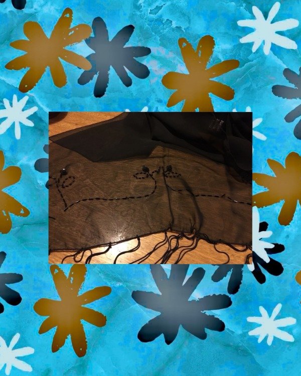 Producto - Pañuelo/Chal de gasa bordado de fiesta Negro