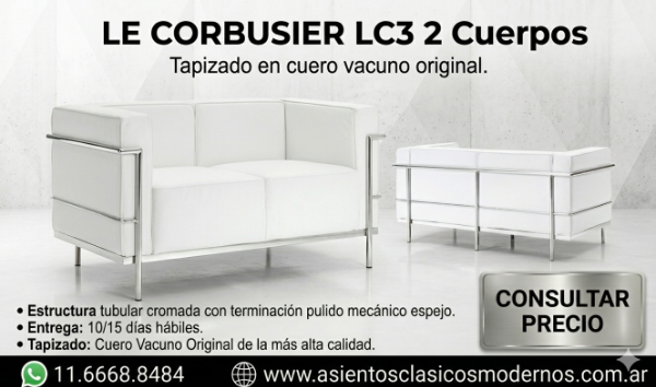Producto - Sillón Sofá LC3 GRAND CONFORT 2 Cuerpos, Cuero Vacuno, Estructura Cromada!!