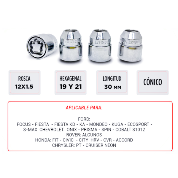 Producto - TUERCAS ANTIRROBO PAITON - FORD / CHEVROLET / HONDA / CHRYSLER - 1