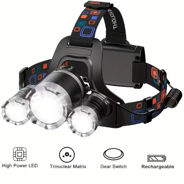 Producto - Linterna Minero  XA-66 con 3 Led Recargable baterias Litio 6000 Lumenes