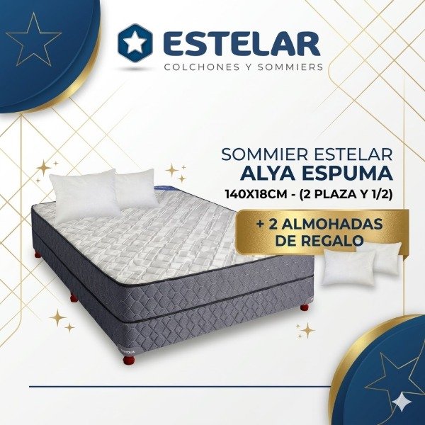 Producto - SOMMIER ESTELAR ESPUMA 140X18CM - 2 1/2 PLAZA +  2 ALMOHADAS DE REGALO