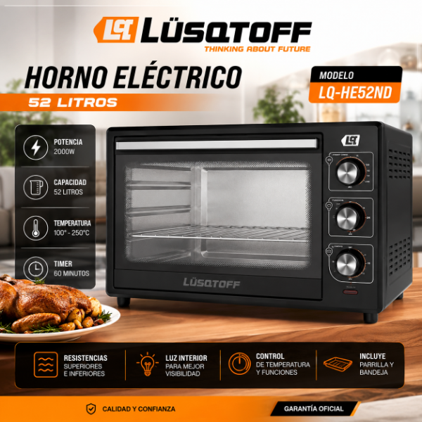 Producto - HORNO ELÉCTRICO LUSQTOFF 52LTS LQ-HE52ND BLACK