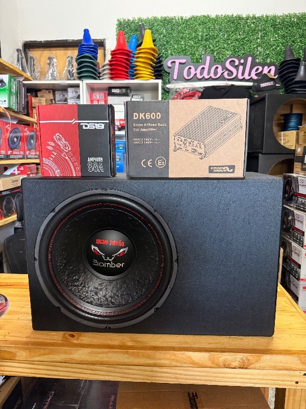 Producto - COMBO SUB 15" BOMBER 600RMS + POTENCIA DK600 + CABLES DS18 + CAJON MDF DUCTADO