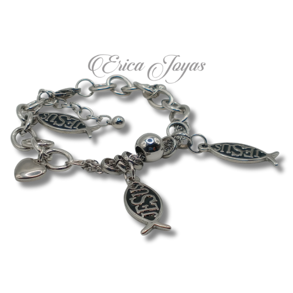 Producto - Pulsera trama Almendra combinada con dijes "Jesus" (LBPD0021)