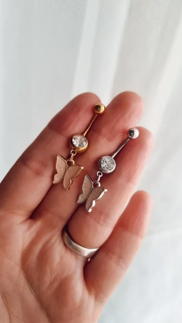 Producto - Piercing para ombligo mariposa nacar en dorado /plateado