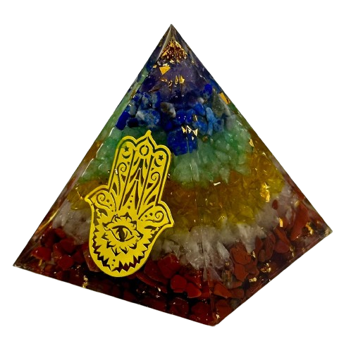 Producto - Pirámide de Orgonita 7 chakras Mano de Fátima