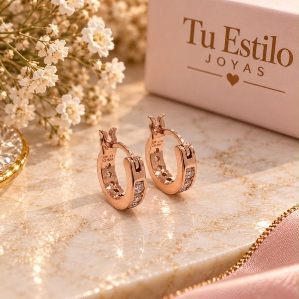 Producto - Aros argollitas cubic en Plata 925 Rose