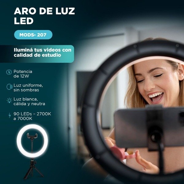 Producto - Aro LED Profesional 25,6 cm 3 Tonos de Luz Sin Trípode