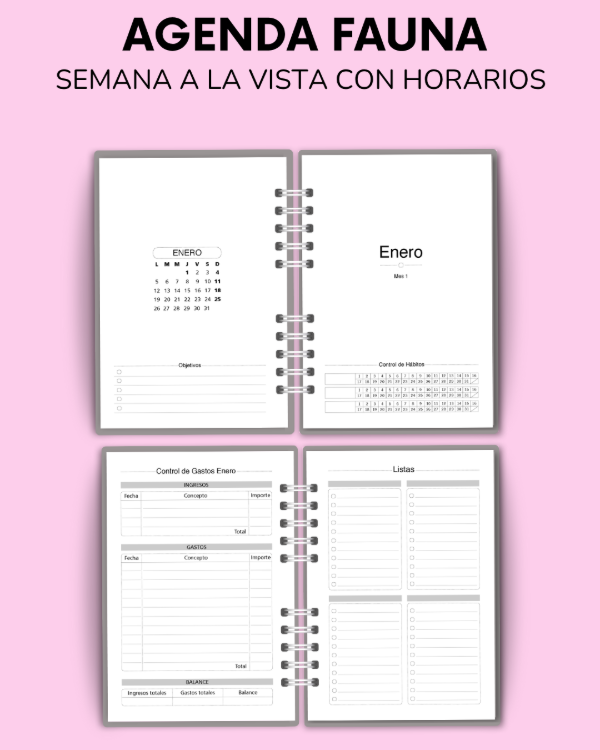 Producto - AGENDA FAUNA - semana a la vista con horarios - 2