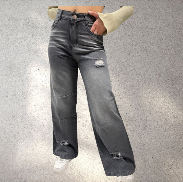 Producto - Jean wide leg gris con roturas