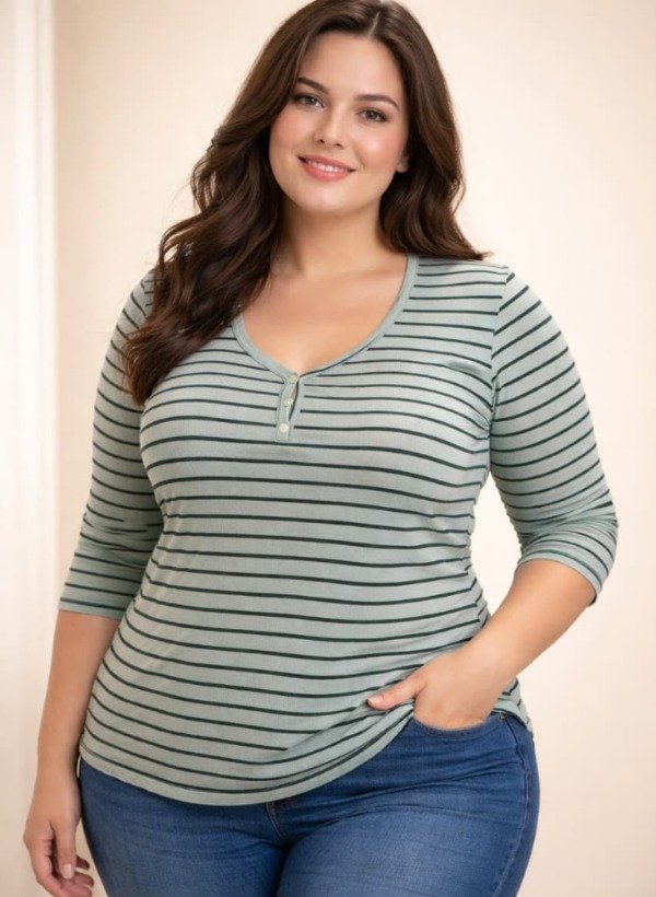 Producto - LINEA BESHA Remeras rayadas 3/4 con boton