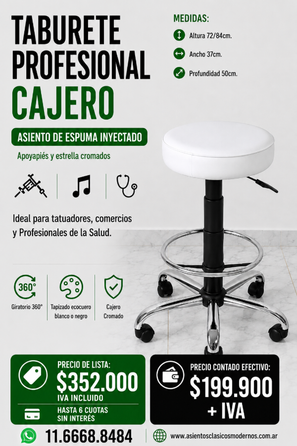Producto - Taburete Profesional CAJERO Full Cromado Ideal Comercios!!