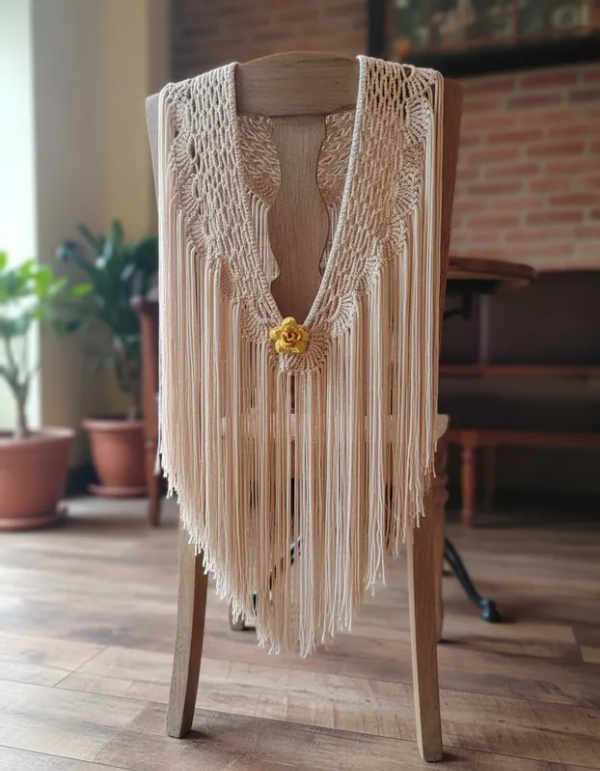 Producto - Mantoncillo Tejido Beige Con Flecos De Seda  PRE VENTA