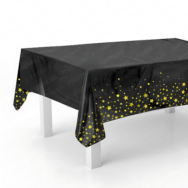 Producto - Mantel metalizado premium Negro con estrellas Doradas x1